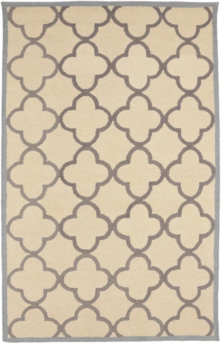 Modern Hand-Tufted Cream Taupe Wool Rug 5x8 ft Trellis Design (1 of 15)