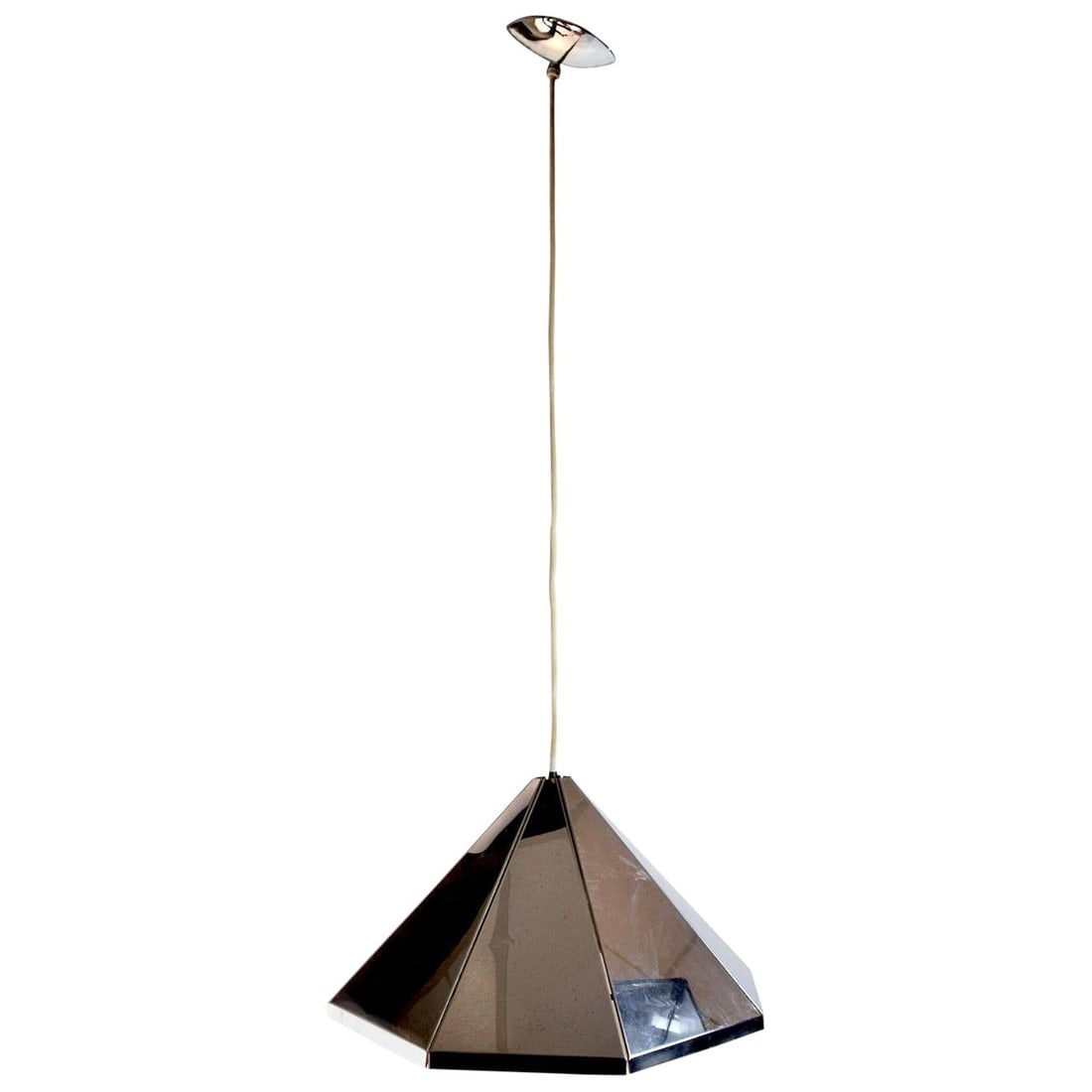 Modernist Chrome Chandelier by Lightolier with 8 Panels: Modernist Chrome Chandelier by Lightolier with 8 Panels This stunning modernist chandelier by Lightolier features a sleek chrome finish and is composed of eight elegant triangular panels, each measuri