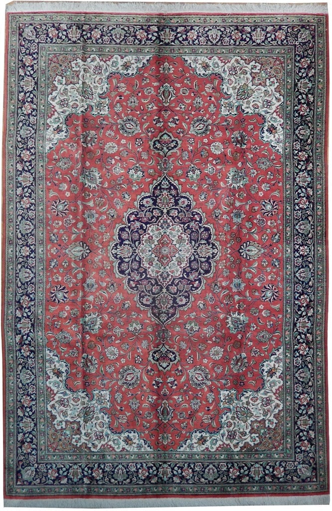 Authentic Persian Qom Silk Rug 6.7 x 10 Handmade Iran 500 KPSI: Authentic Persian Qom Silk Rug 6.7 x 10 Handmade Iran 500 KPSI Free continental US Shipping This high-quality Persian Qom rug is hand-knotted in Iran using 100% pure natural silk for both the pile and