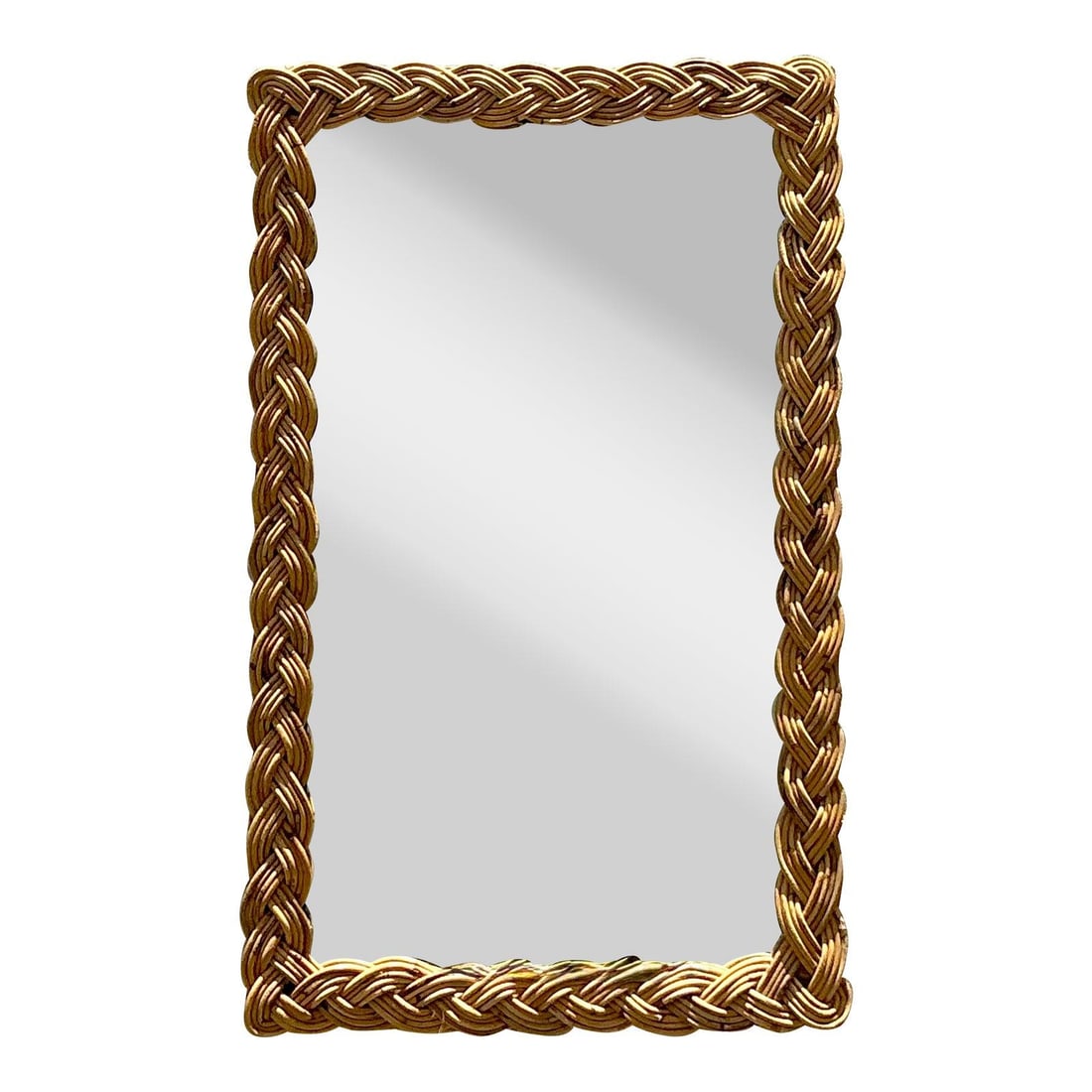 Vintage Braided Rattan Mirror Tan 22 x 36 Boho Style (1 of 9)