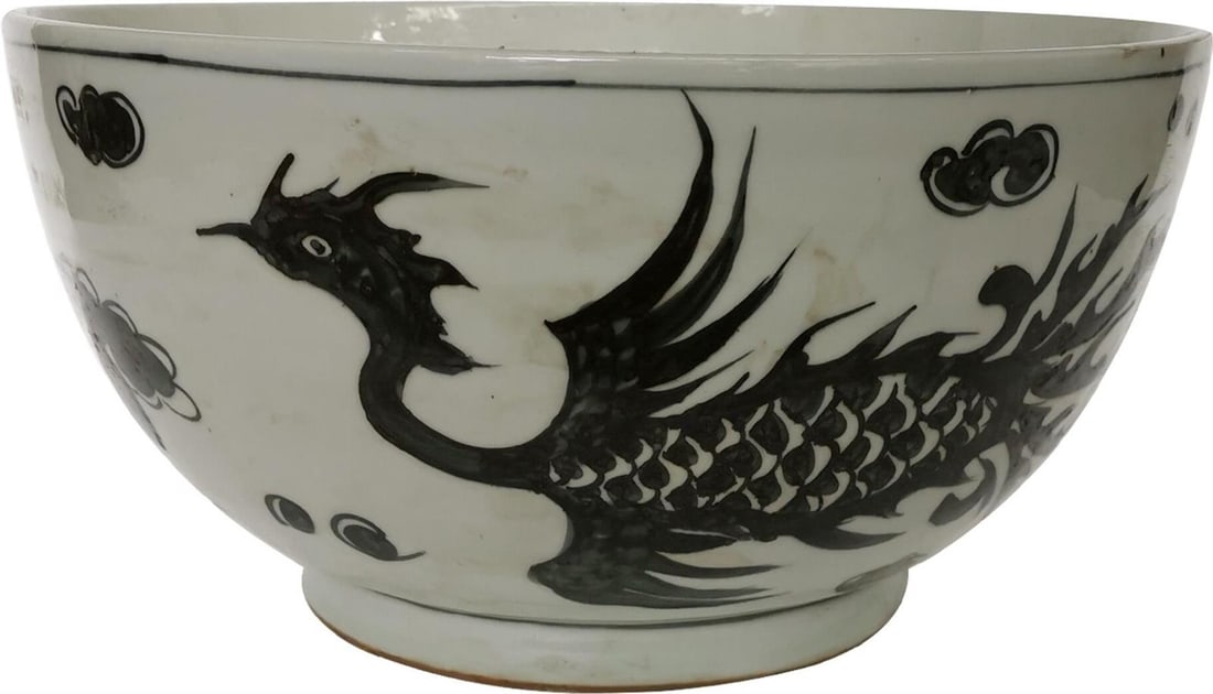 Handmade Charcoal Black Phoenix Decorative Ceramic Bowl (1 of 1)