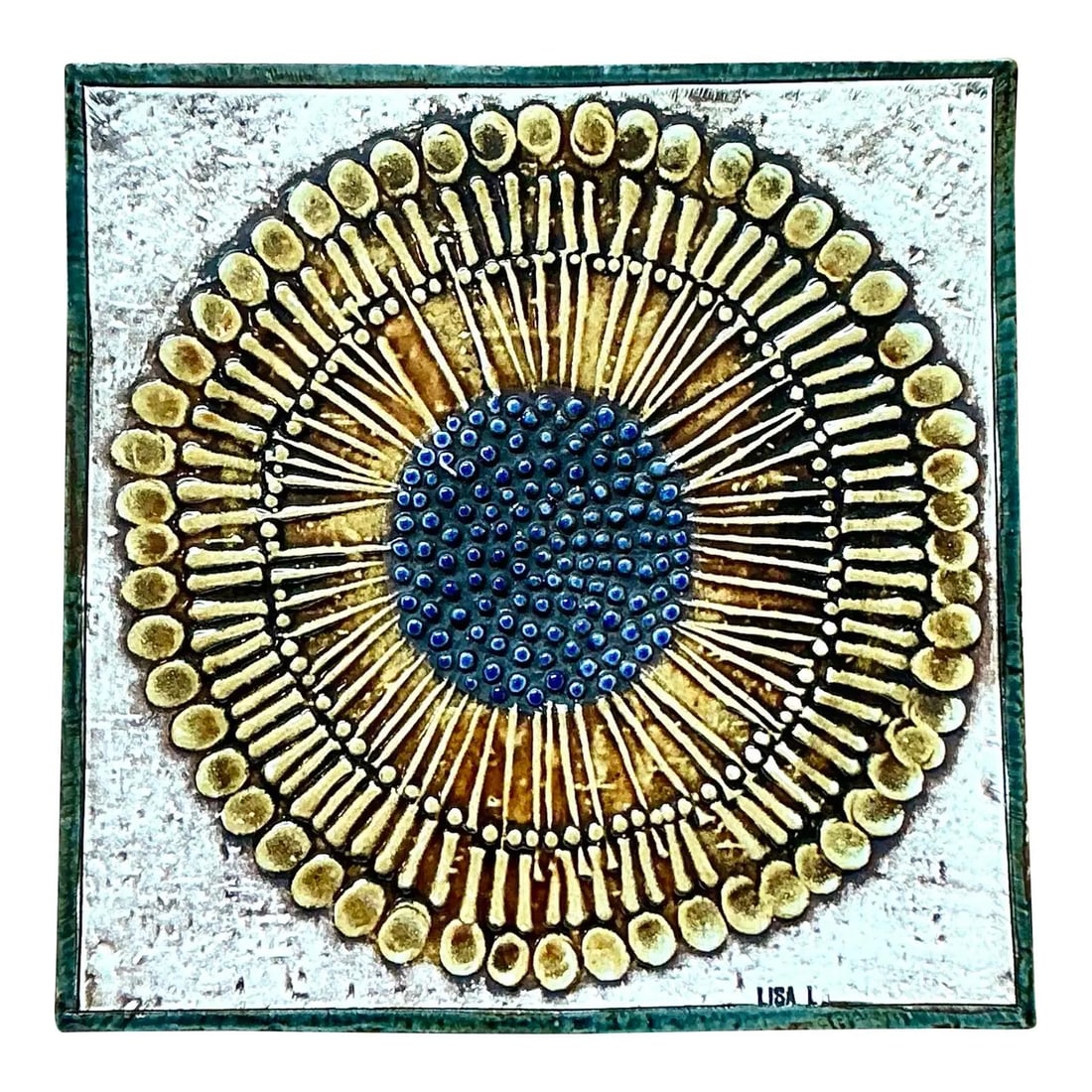 Midcentury Studio Pottery Art Tile With Stylized Birds and Floral Motifs (1 of 4)