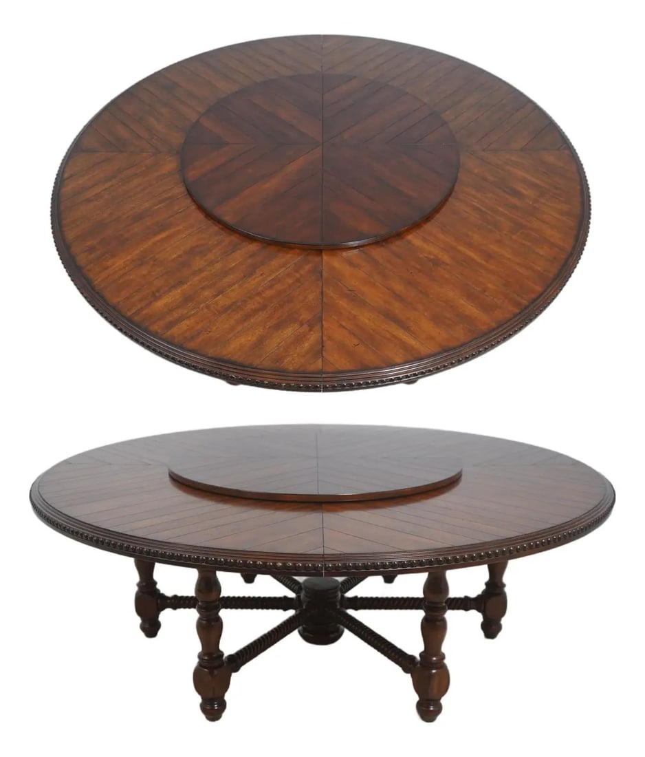 Mahogany Round Dining Table with Barley Twist Legs and Removable Lazy Susan (1 of 10)