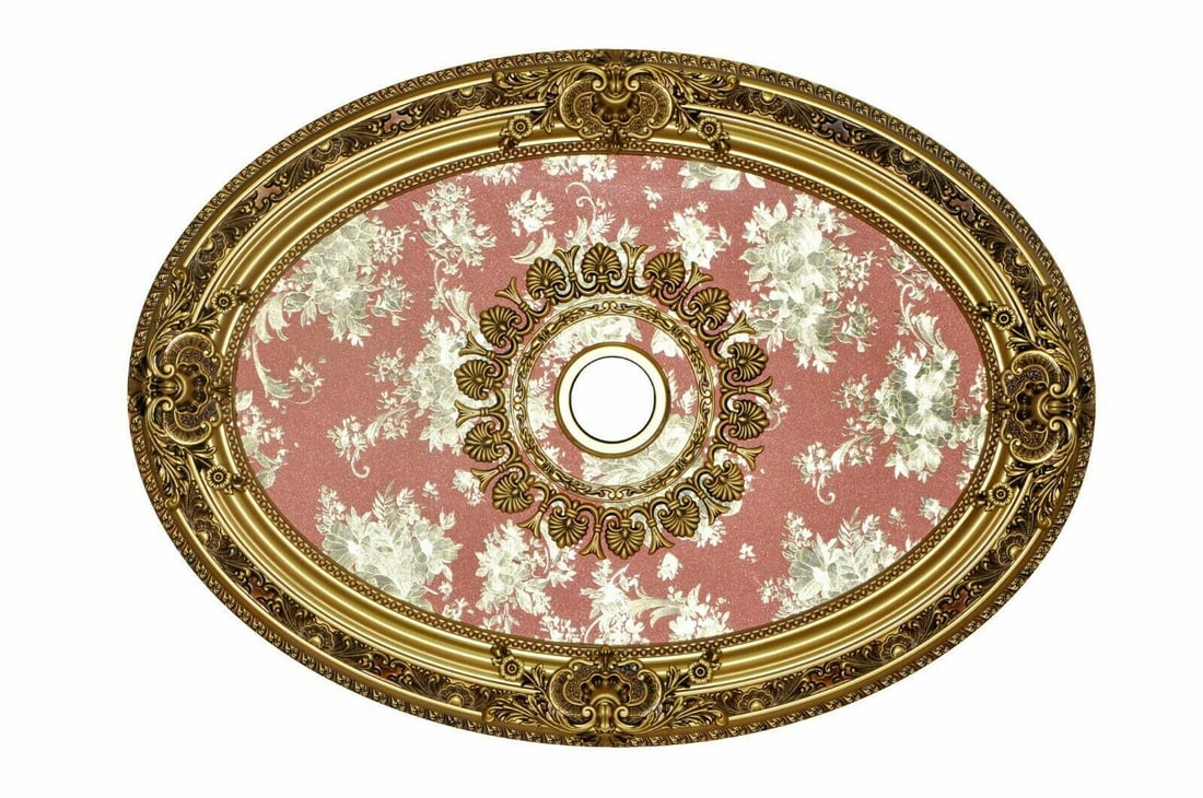 Artistry oval chandelier medallion 43 inch red rose bouquet: Artistry oval chandelier medallion 43 inch red rose bouquet Enhance your space with this 43-inch oval chandelier ceiling medallion featuring a red rose bouquet design. Crafted from specially formulate