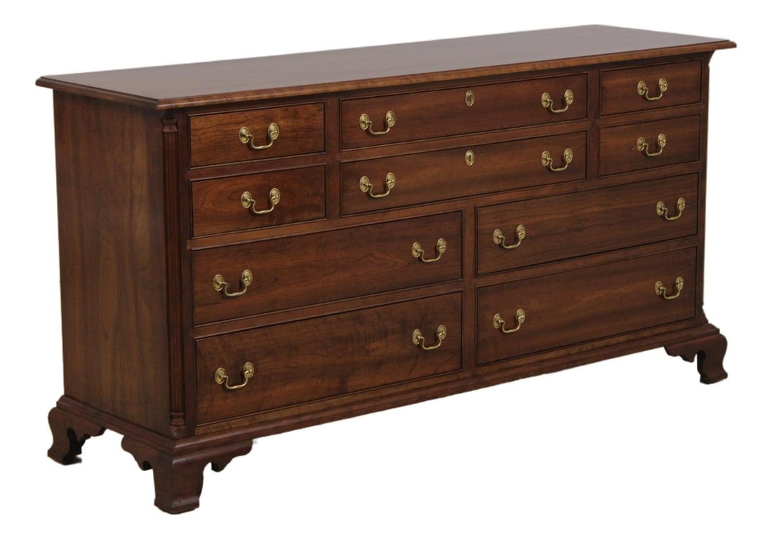 Cherry Wood Dresser with Ten Drawers and Brass Hardware by Stickley (1 of 10)