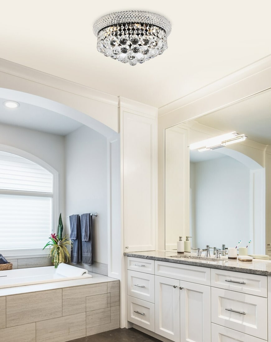 Primo 14 Inch Black and Clear Crystal 6 Light Flush Mount Ceiling Chandelier: Primo 14 Inch Black and Clear Crystal 6 Light Flush Mount Ceiling Chandelier This modern empire-style semi flush mount chandelier features a black and clear finish with high-quality Royal Cut clear cr
