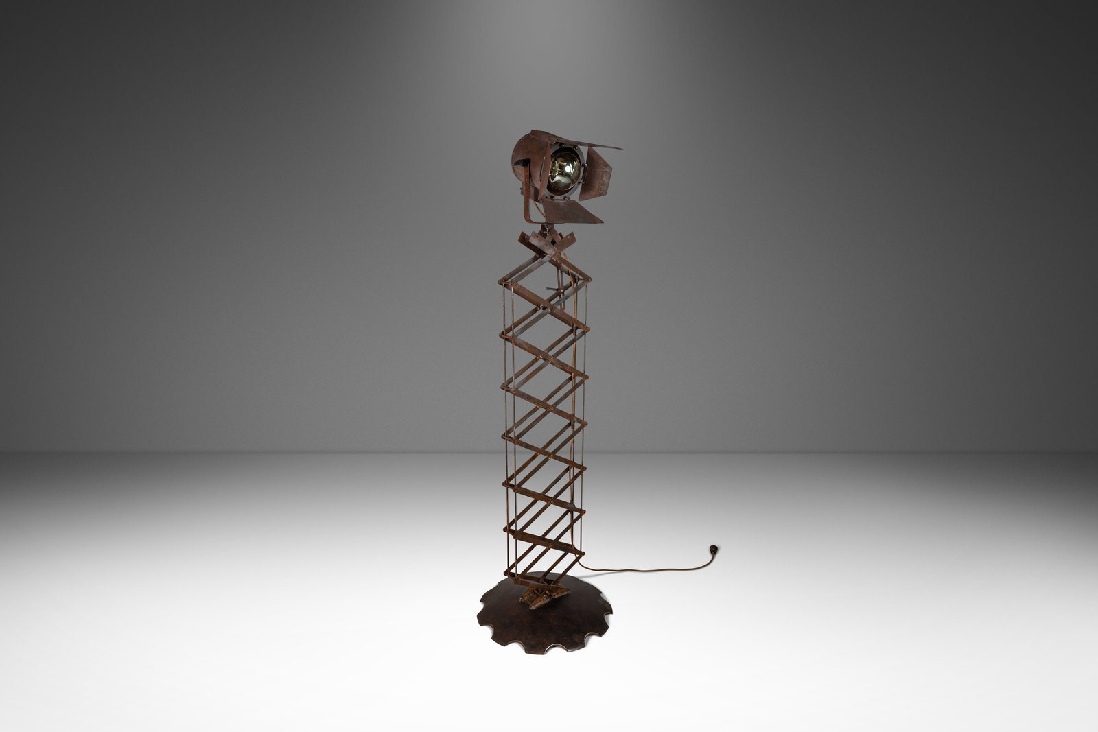 Le Passe Est Leger Customized Industrial Stage Lamp by Fackler Benjamin 1930s: Le Passe Est Leger Customized Industrial Stage Lamp by Fackler Benjamin 1930s Introducing 'Le Passe Est Leger', a stunning customized industrial stage lamp designed by Fackler Benjamin, crafted in the