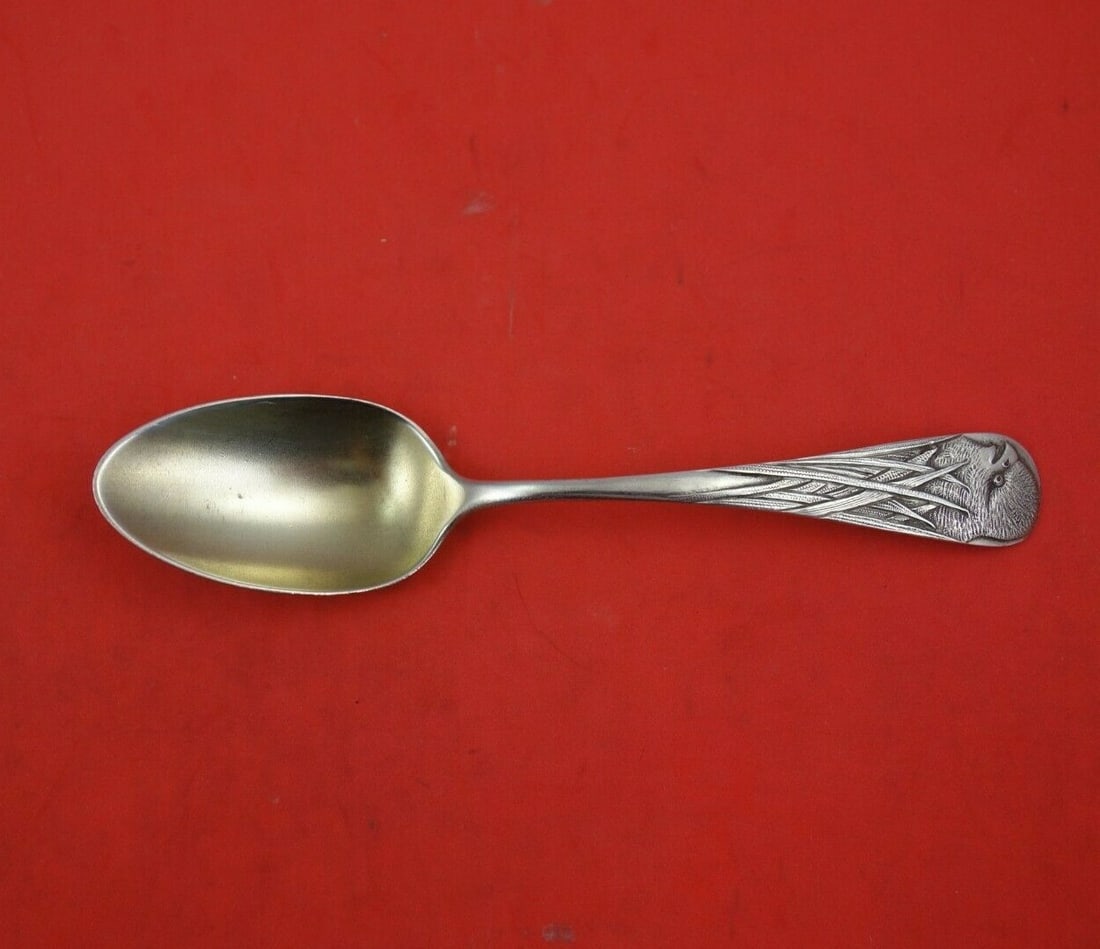 Shiebler Gold Washed Sterling Silver Spoon with Chick in Grass Motif 6 1/8" (1 of 3)