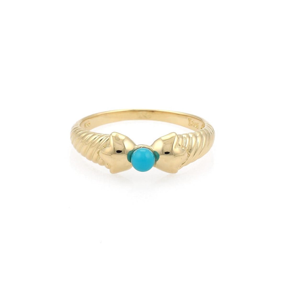 Dior 18k Yellow Gold Floral Band Ring with Turquoise Size 5.75: Dior 18k Yellow Gold Floral Band Ring with Turquoise Size 5.75 This exquisite Dior ring showcases a captivating floral design, expertly crafted from 18k yellow gold with a polished finish. At the