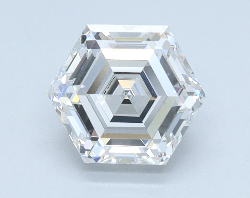 Loose Diamond - HEXAGONAL STEP CUT 1.03ct E VVS2: Loose Diamond - HEXAGONAL STEP CUT 1.03ct E VVS2 Source: This is a real non-mined Diamond that has been grown in a lab Shape: HEXAGONAL STEP CUT Carats: 1.03 Color: E Clarity: VVS2 Certification: IGI 