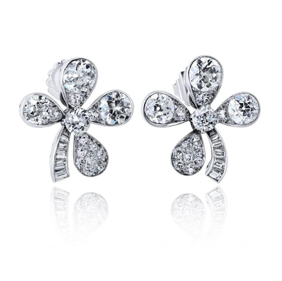 Platinum Four Leaf Clover Diamond Earrings 8.67 Cts 67.2 Grams (1 of 6)