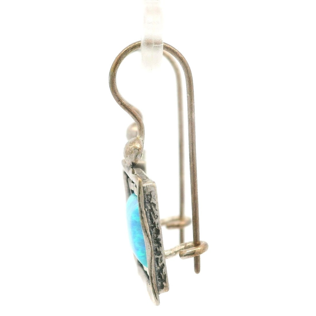 Sterling Silver Opal Dangle Earrings with Hammered Square Frames - 4