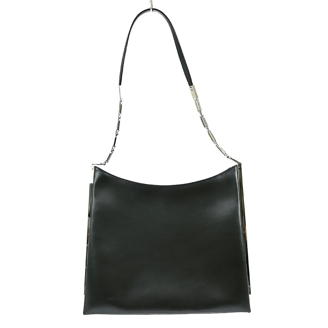 Salvatore Ferragamo Black Leather Top Handle Bag: Salvatore Ferragamo Black Leather Top Handle Bag This Salvatore Ferragamo black leather shoulder bag features a medium-sized, top handle design with logo accents. Crafted in Italy, it is made from hig