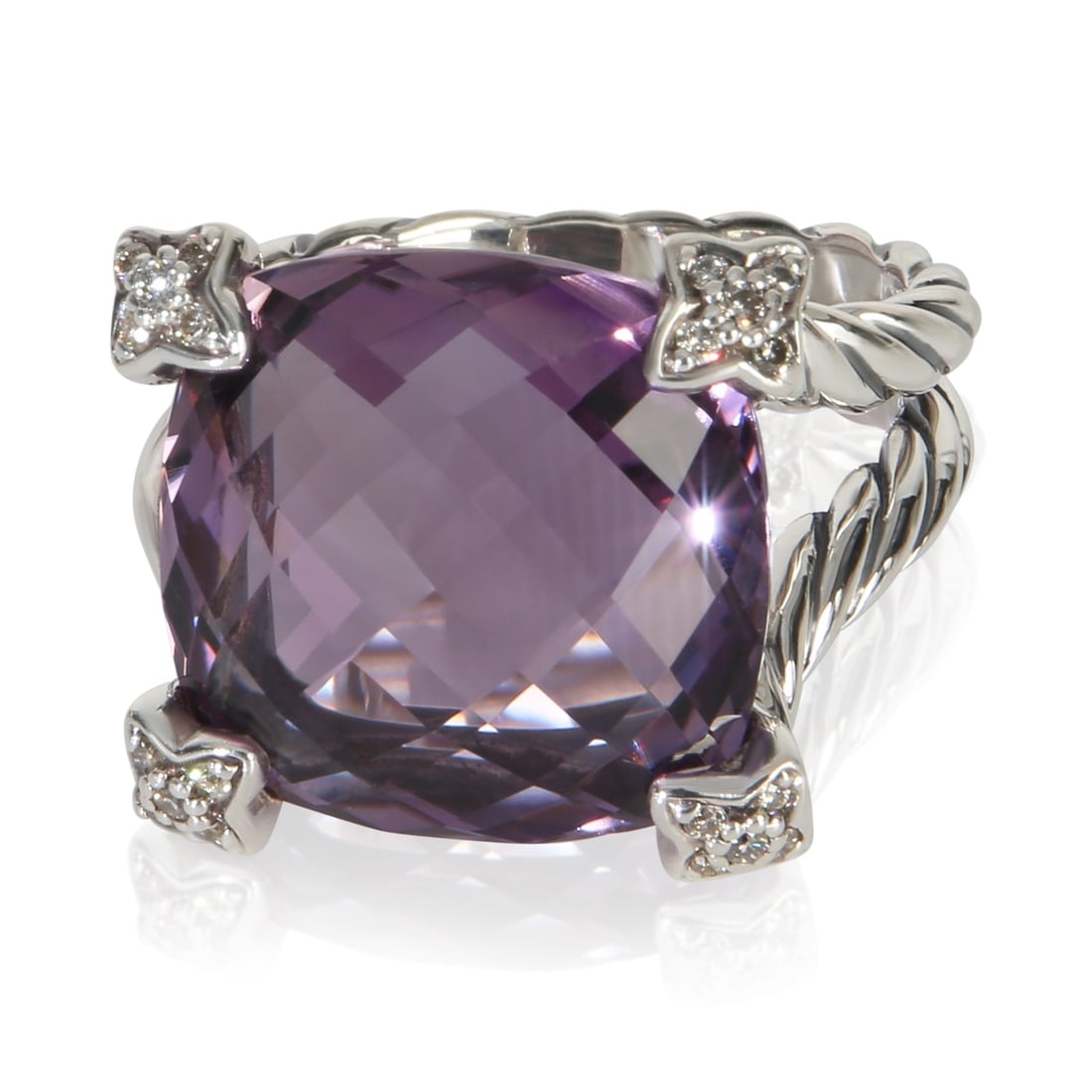 David Yurman On Point Sterling Silver Amethyst Diamond Ring Size 7 (1 of 4)