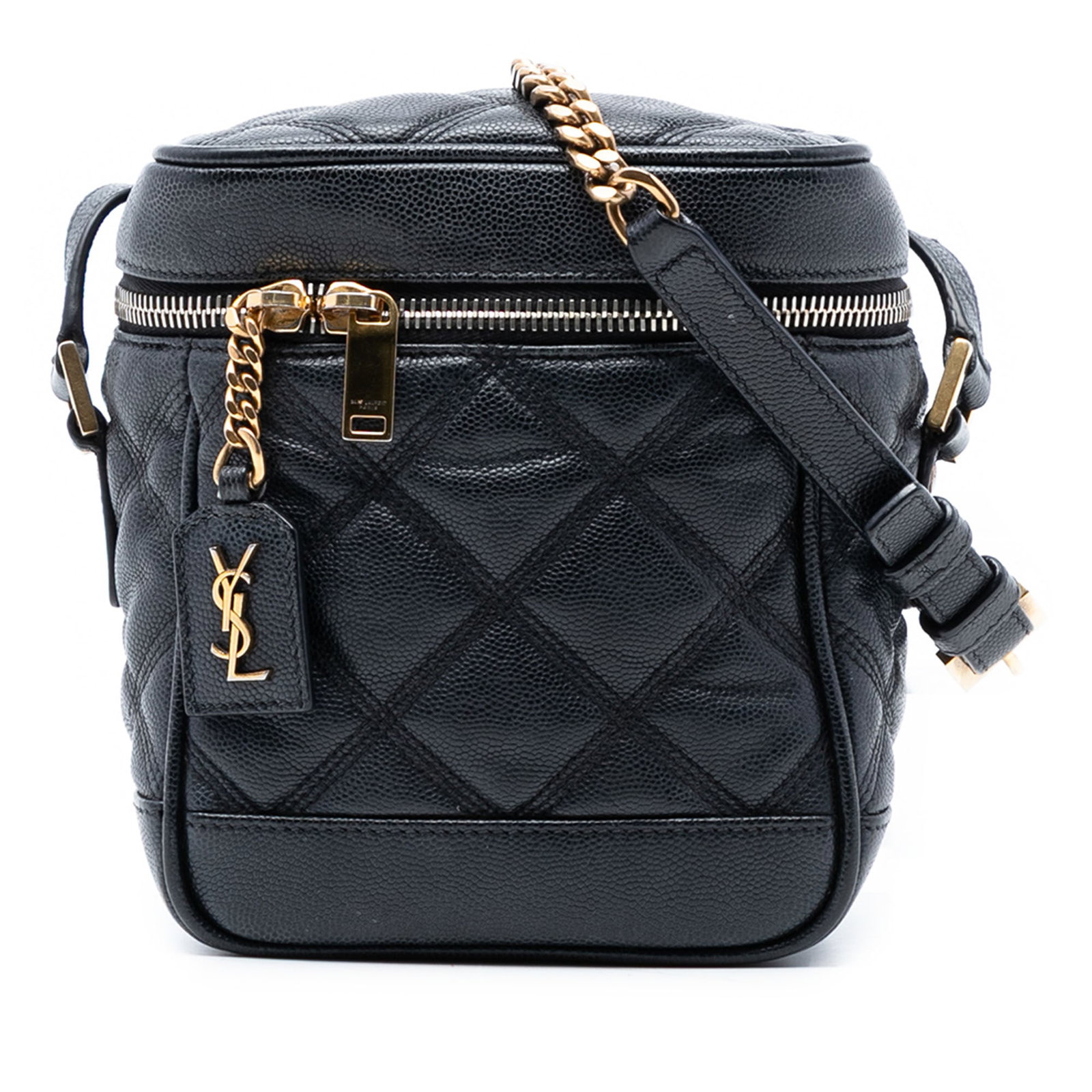 Black Leather Quilted Vanity Bag by Saint Laurent Grain de Poudre 80s (1 of 7)