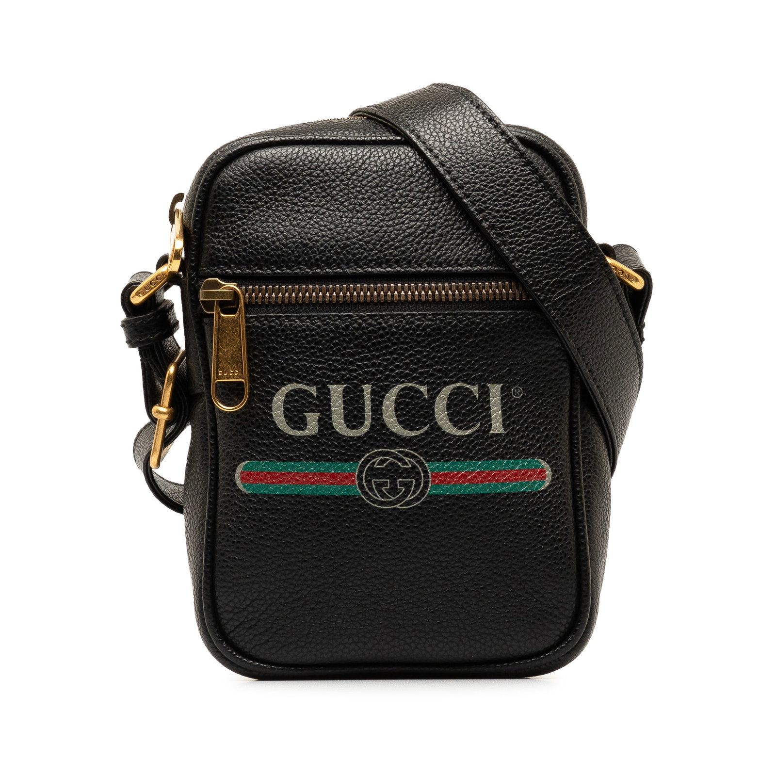 Gucci black leather logo crossbody bag with zip pocket (1 of 10)