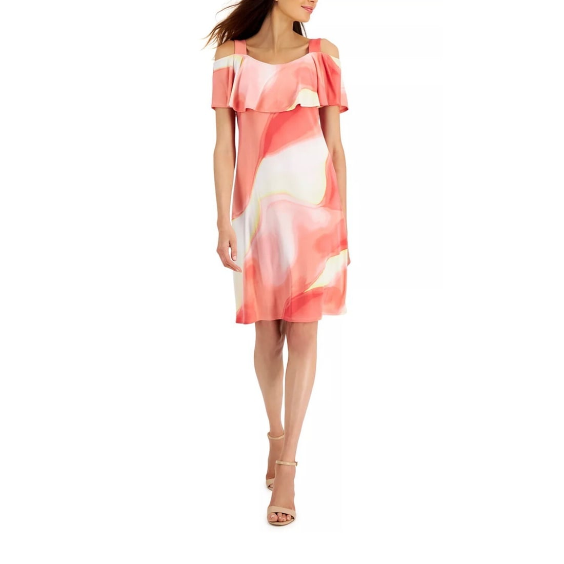 JM Collection Ruffled Cold Shoulder A-line Dress Starfish Combo Size S (1 of 1)