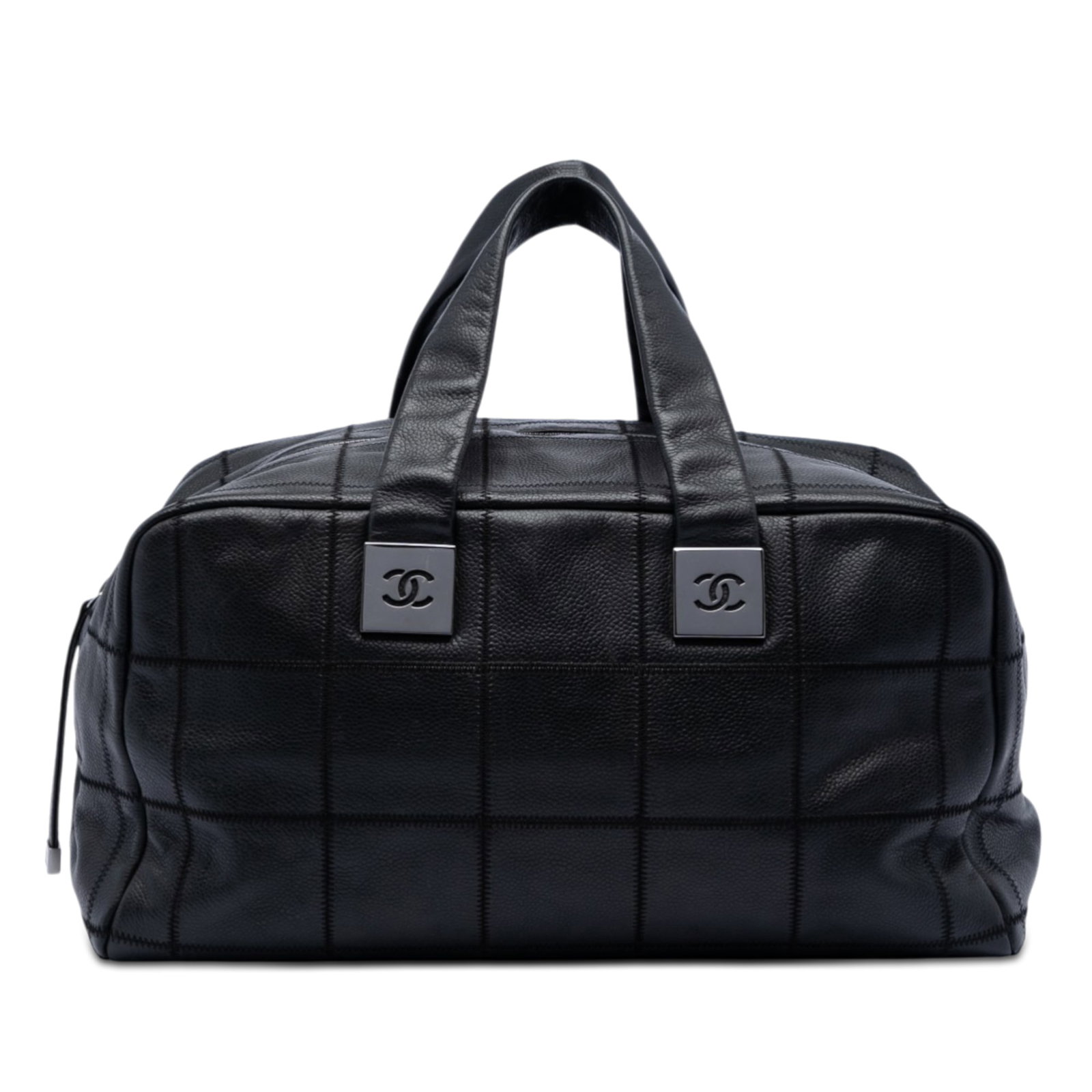 Chanel CC Chocolate Bar Caviar Leather Boston Bag: Chanel CC Chocolate Bar Caviar Leather Boston Bag This Chanel CC Chocolate Bar Caviar Wild Stitch Boston Bag features a caviar leather exterior with distinctive wild stitch detailing. It is designed w