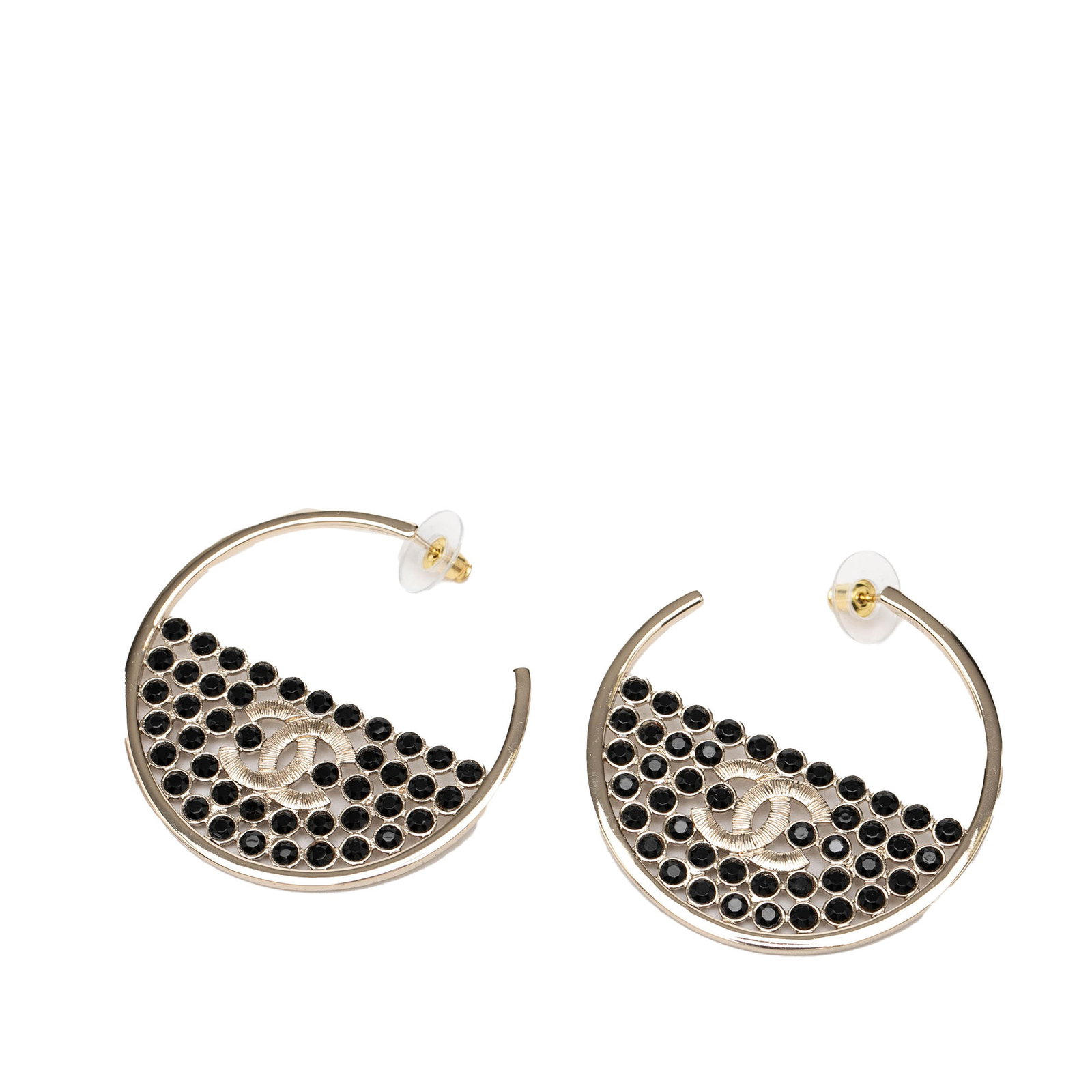 Chanel Strass Embellished Gold Tone CC Hoop Earrings with Push Back Closure (1 of 4)