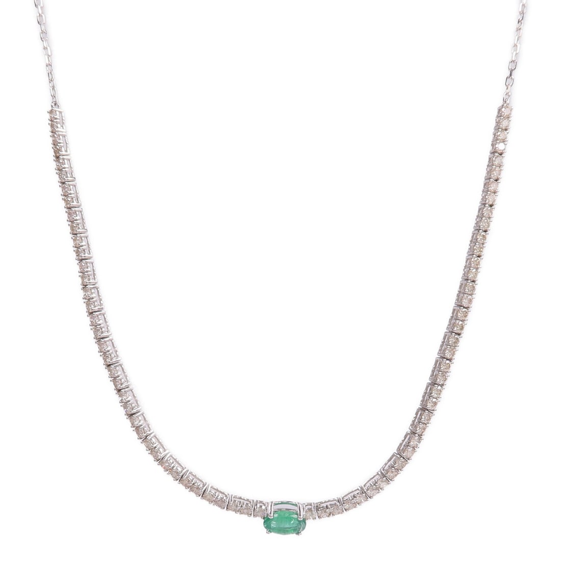 Emerald and Diamond Pendant Necklace in 18K White Gold (1 of 8)