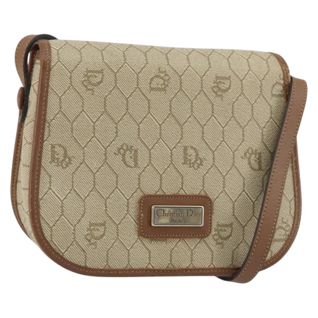 Christian Dior Honeycomb Canvas Shoulder Bag PVC Beige Gold Authentic (1 of 18)