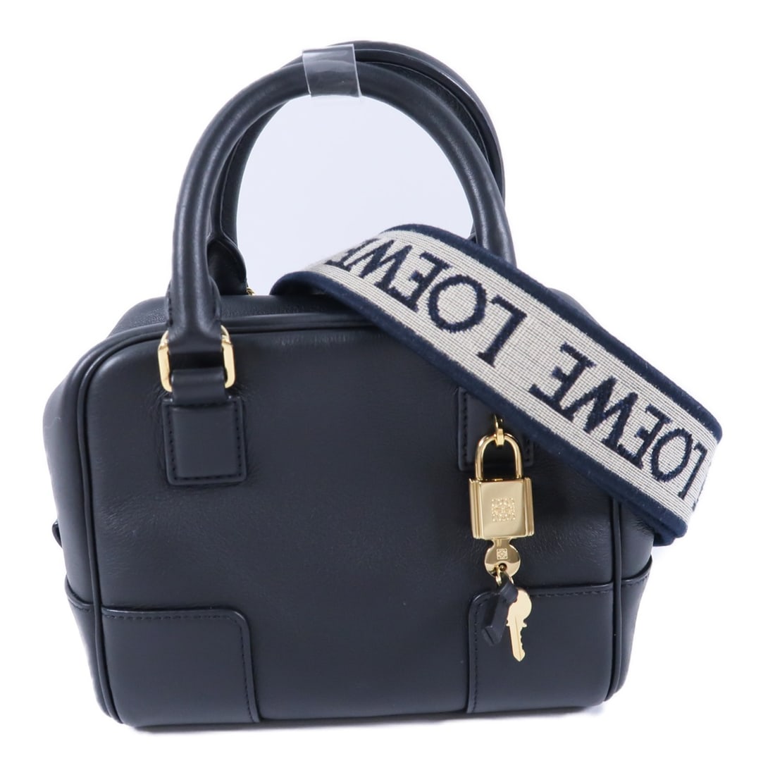LOEWE Amazona 16 Square Blue Calfskin 2 Way Shoulder Bag GHW: LOEWE Amazona 16 Square Blue Calfskin 2 Way Shoulder Bag GHW This LOEWE Amazona 16 Square 2-Way Shoulder Bag is crafted from blue calfskin leather, offering versatility as both a shoulder and handheld