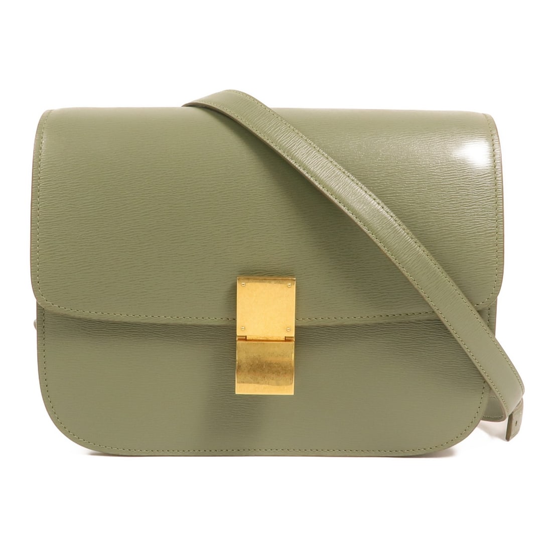 CELINE Classic Box green calfskin shoulder bag GHW: CELINE Classic Box green calfskin shoulder bag GHW This CELINE Classic Box shoulder bag is crafted from green calfskin leather and features gold-tone hardware. Designed for women, it offers a sleek an
