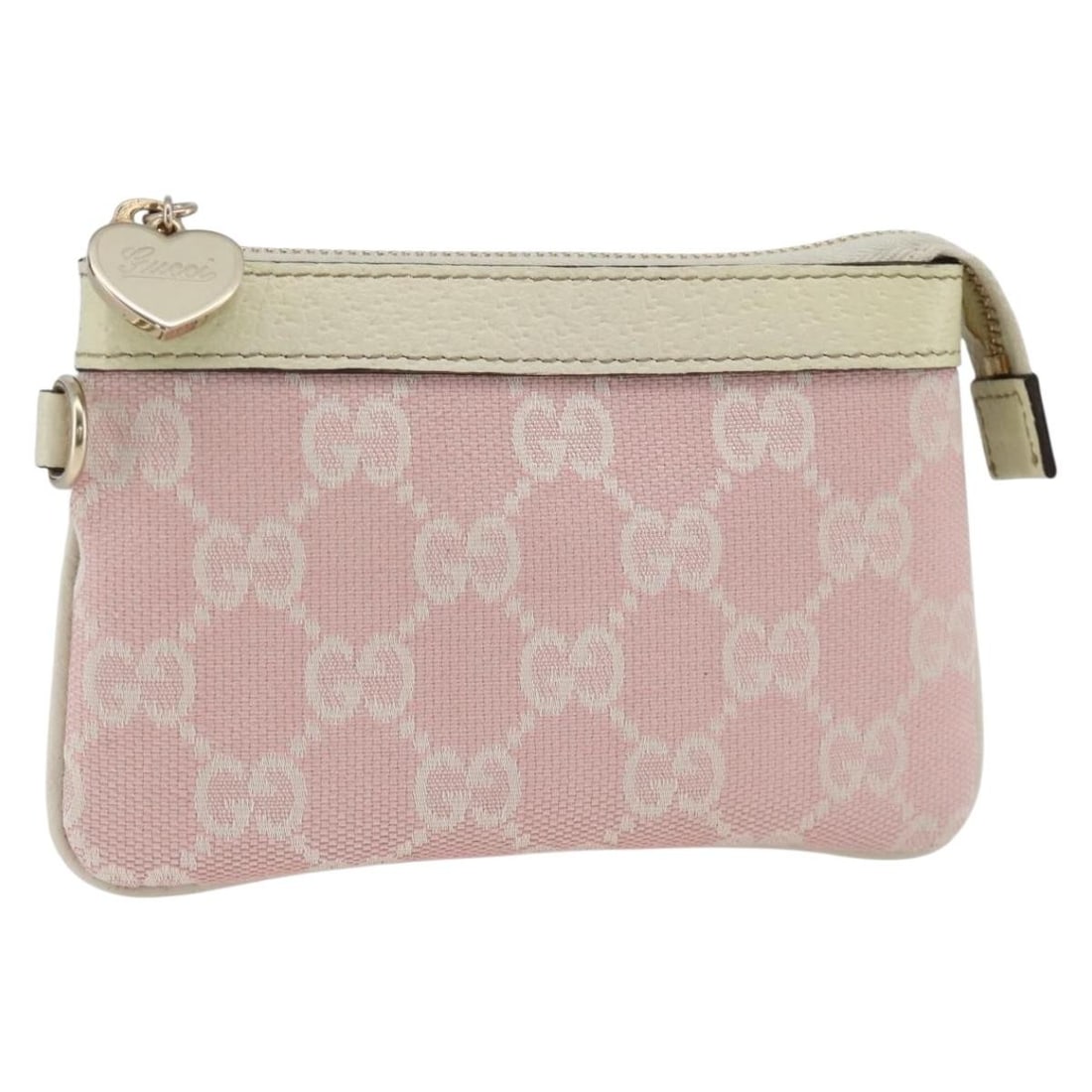 Pink Gold GG Canvas Pouch by Gucci with Box: Pink Gold GG Canvas Pouch by Gucci with Box This Gucci GG Canvas pouch features a pink and gold color scheme and is crafted from signature GG Canvas. Designed for women, it offers a compact and stylis