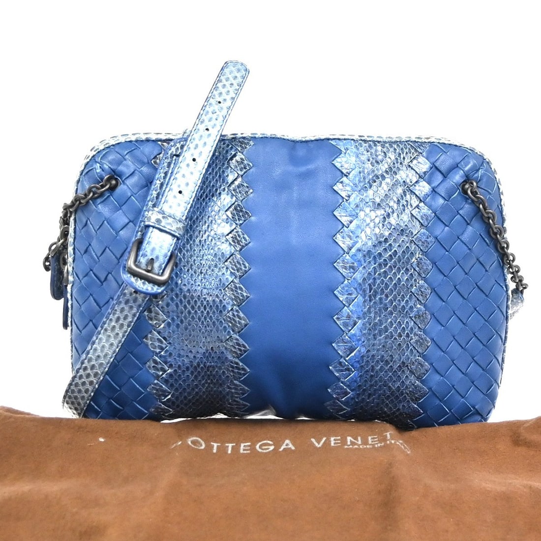 Bottega Veneta Blue Leather Intrecciato Shoulder Bag (1 of 17)