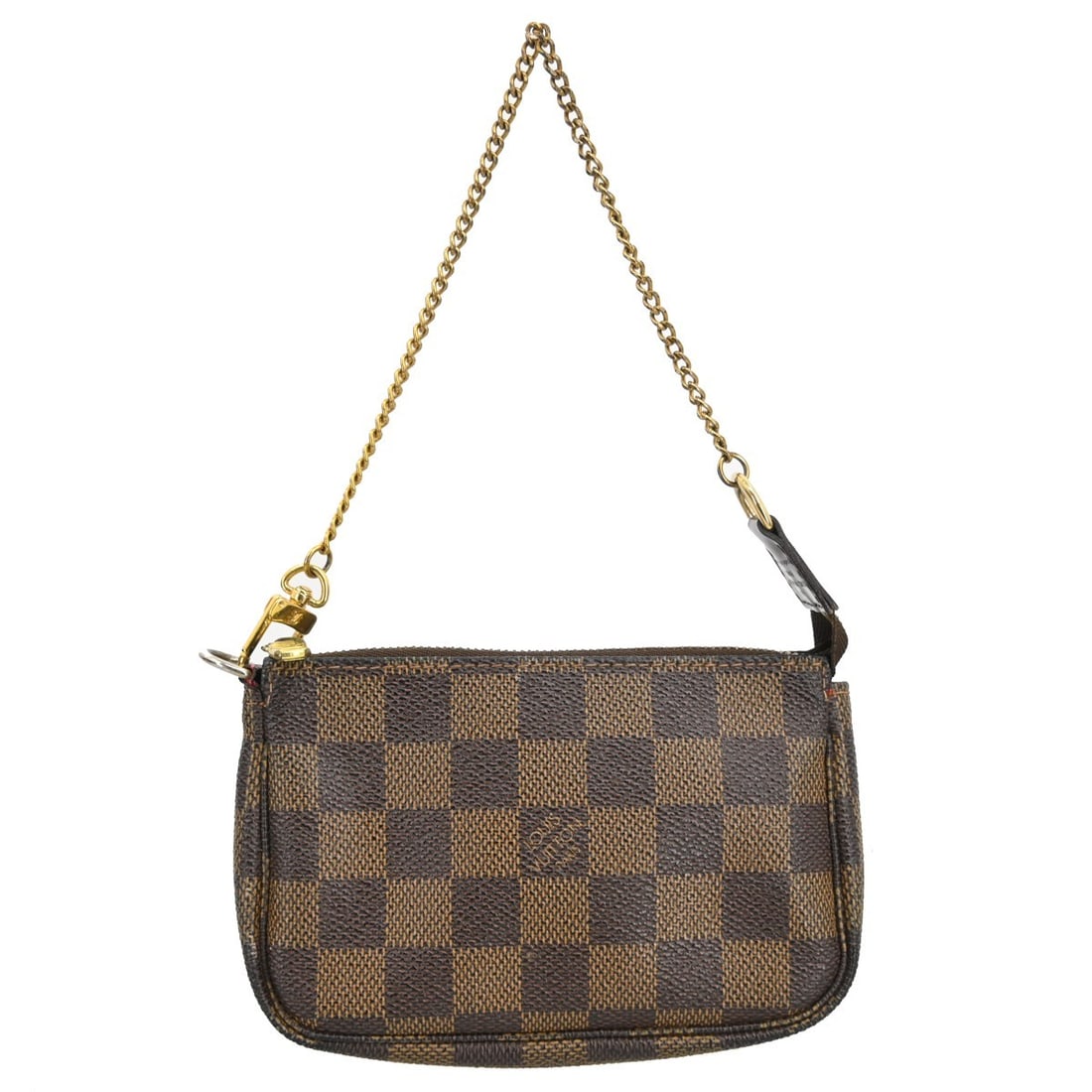 Louis Vuitton Damier Ebene Mini Pochette Accessoires Chain Strap: Louis Vuitton Damier Ebene Mini Pochette Accessoires Chain Strap This Louis Vuitton Damier Mini Pochette Accessoires features the iconic check pattern in brown Damier canvas leather with logo accents.