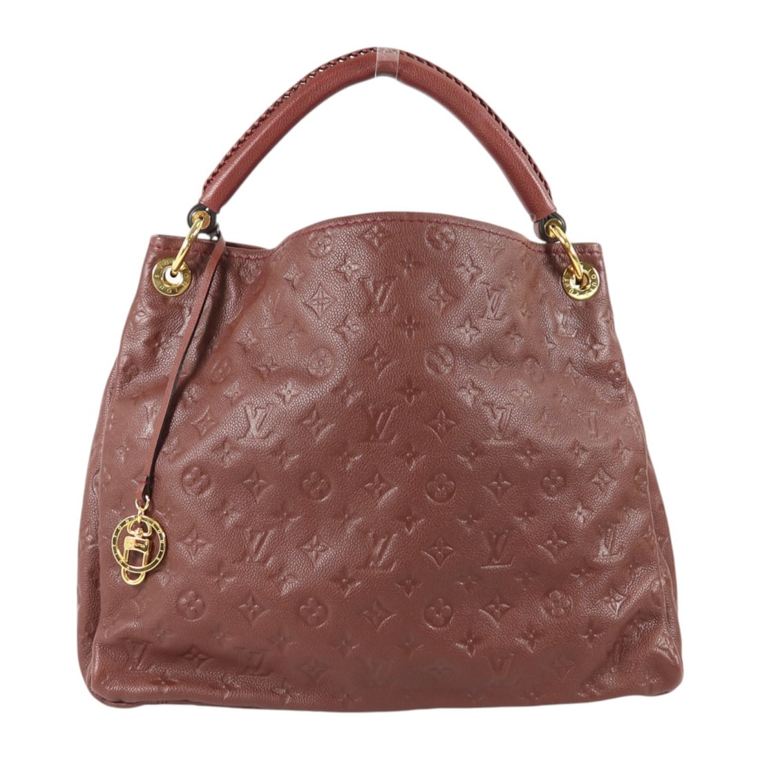 Louis Vuitton Artsy MM Monogram Empreinte Red Shoulder Bag GHW: Louis Vuitton Artsy MM Monogram Empreinte Red Shoulder Bag GHW This Louis Vuitton Artsy MM shoulder bag features the iconic Monogram Empreinte design in a striking red calfskin leather. The bag is cra