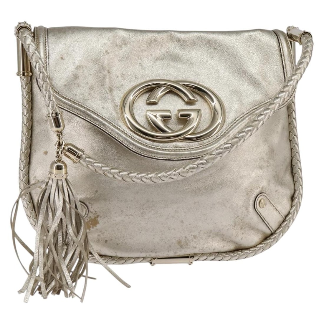 GUCCI Interlocking Shoulder Bag Leather Champagne Gold 167732 Italy Auth (1 of 18)