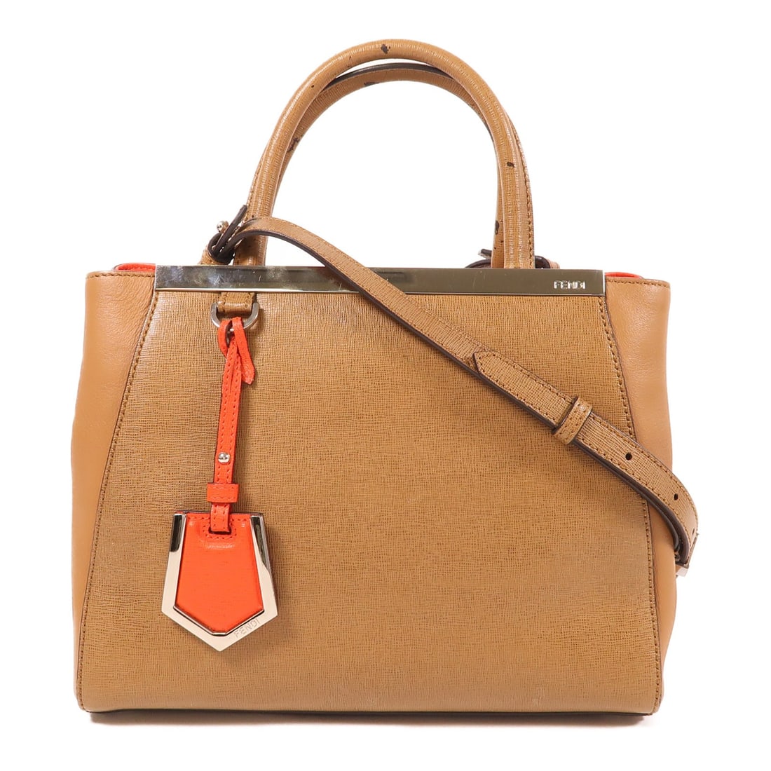 FENDI 2 Way Shoulder Bag Brown Calfskin Leather 8BH253 N5R (1 of 14)