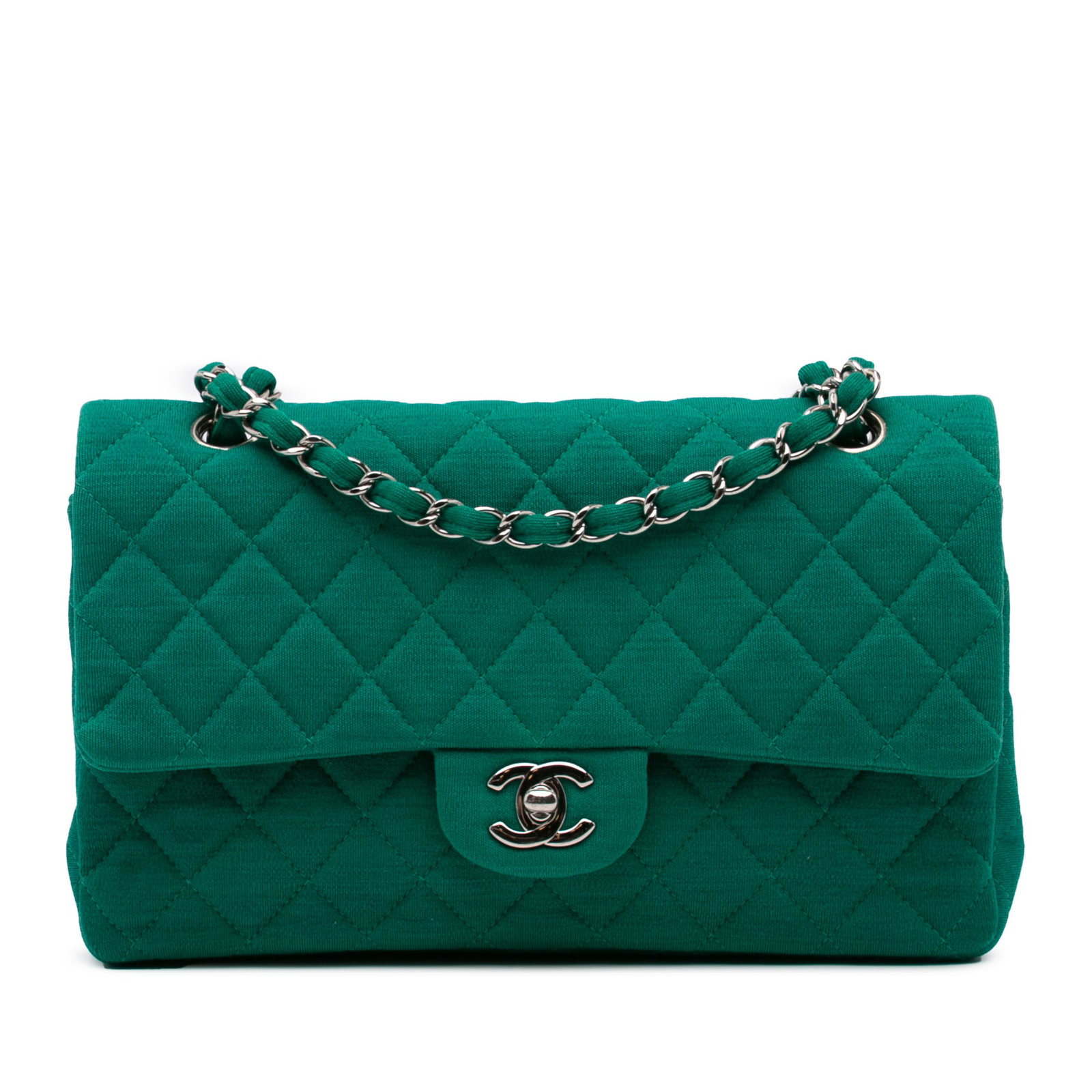 Chanel Green Jersey Quilted Medium Classic Double Flap Shoulder Bag (1 of 11)