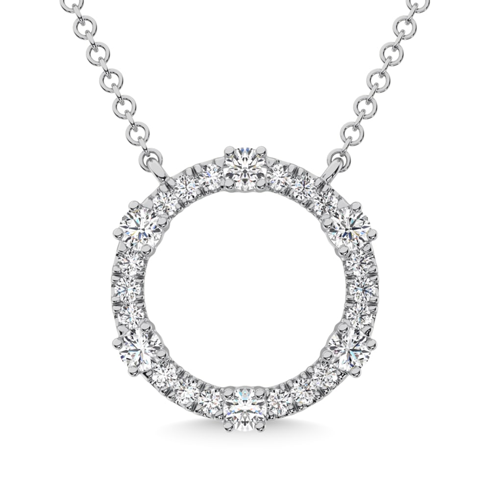 14K White Gold Diamond 1/2 Ct.Tw. Fashion Necklace: 14K White Gold Diamond 1/2 Ct.Tw. Fashion Necklace 14k White Gold Stone Color: G-h Stone Clarity: I1 Unless otherwise specified, pendants that include a chain are paired with our standard 18-inch leng
