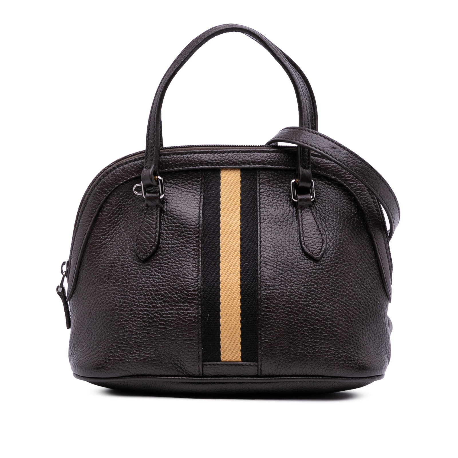 Gucci Mini Leather Web Dome Satchel Brown Leather Italy (1 of 13)