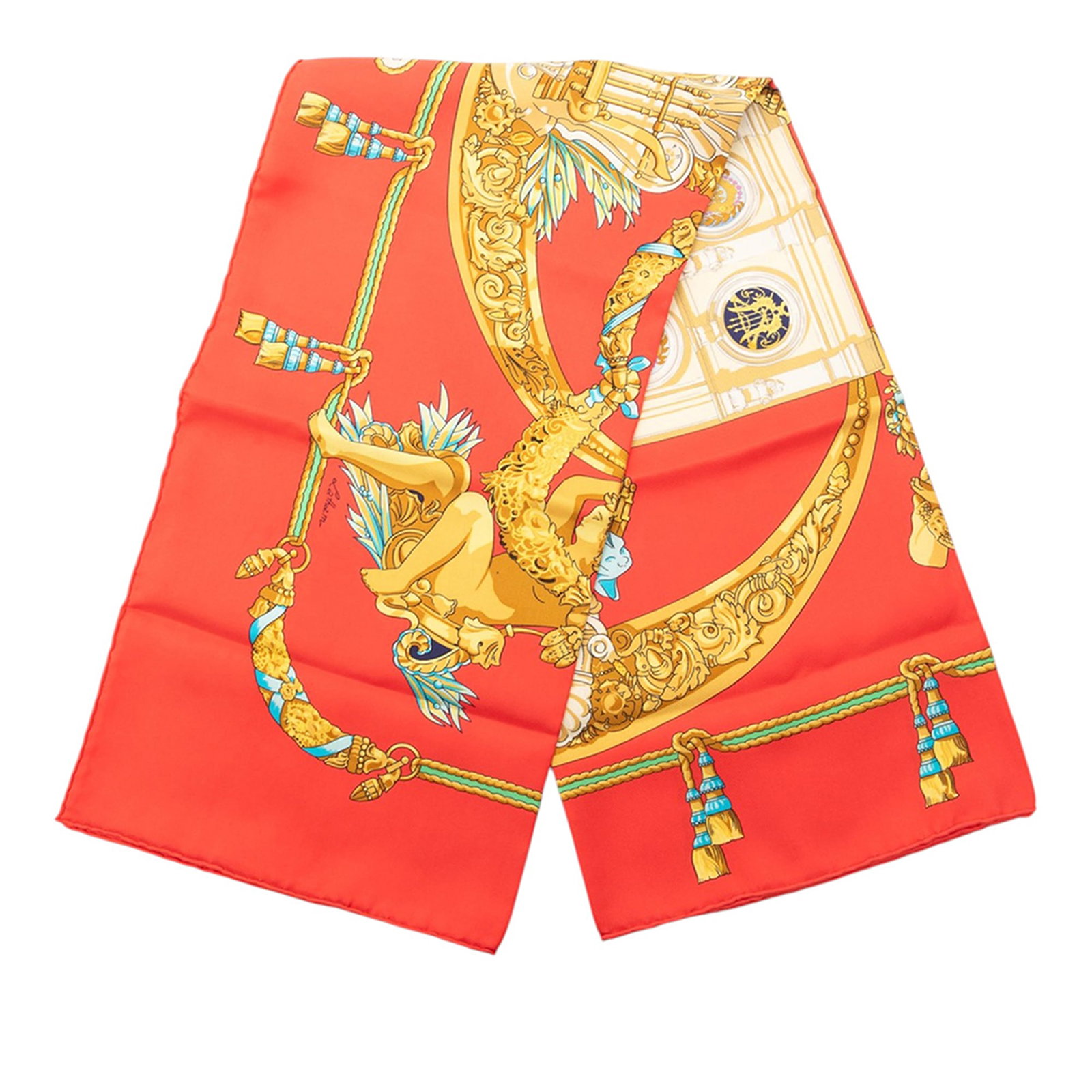 Hermes 90cm Silk Scarf Hommage A Charles Garnier Red: Hermes 90cm Silk Scarf Hommage A Charles Garnier Red This Hermes Hommage A Charles Garnier silk scarf features an elegant printed design in red, crafted from 100% silk. Made in France, this accessory 