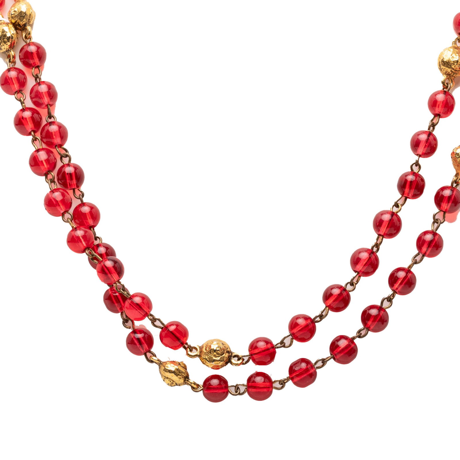 Chanel red Gripoix glass gold plated long necklace (1 of 7)