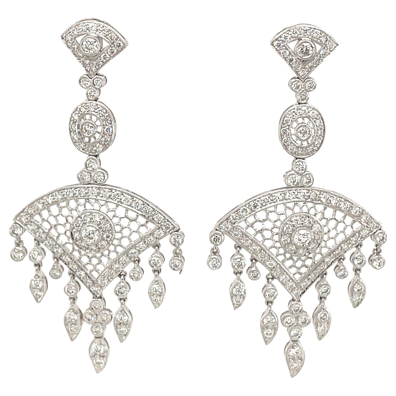 Edwardian 3.92ct Diamond Chandelier Earrings 18k White Gold GIA Appraisal (1 of 5)