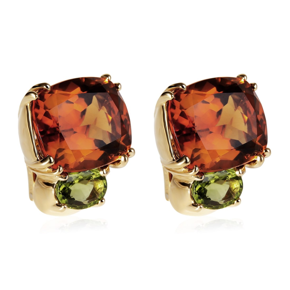 18K Yellow Gold Women's Earrings with Citrine and Peridot Stones: 18K Yellow Gold Women's Earrings with Citrine and Peridot Stones These women's earrings feature vibrant citrine as the main stone and peridot as the side stone, set in 18K yellow gold. The earrings ha