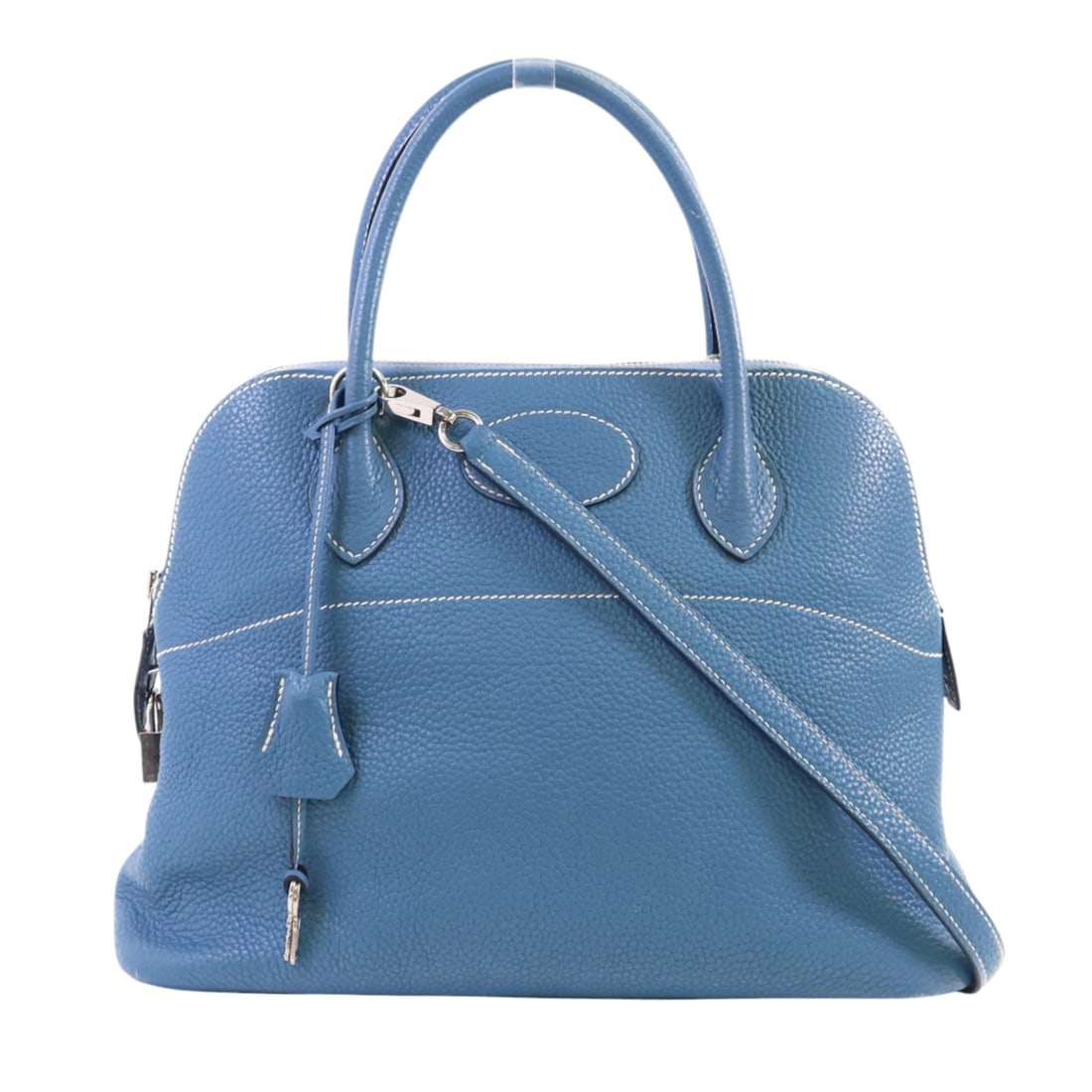 Hermes Bolide 31 Clemence Leather Blue Jean Shoulder and Handbag with Palladium Hardware: Hermes Bolide 31 Clemence Leather Blue Jean Shoulder and Handbag with Palladium Hardware This Hermes Bolide 31 handbag is crafted from Clemence leather in a stylish Bleu Jean hue. Designed for versati