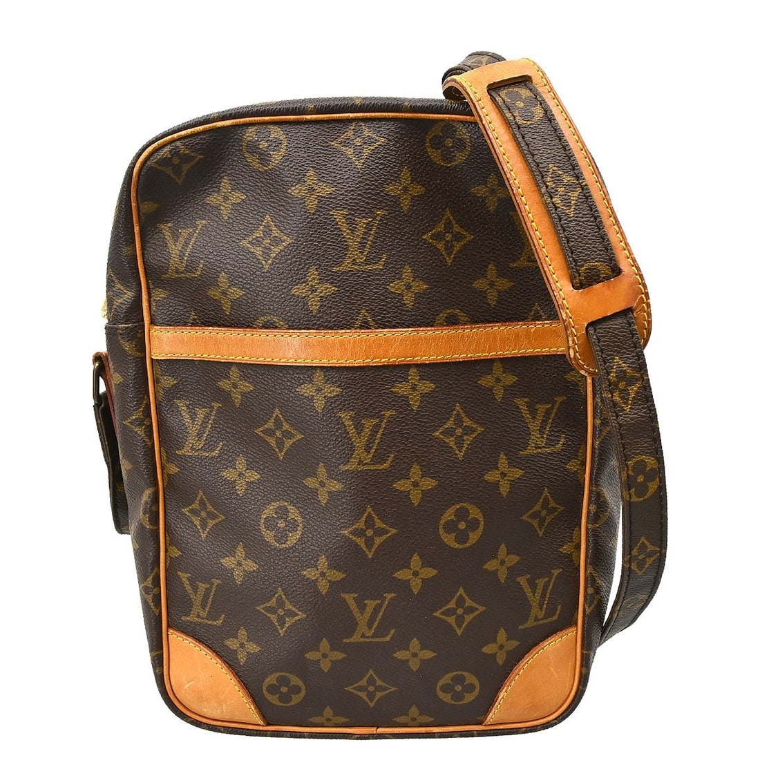 Louis Vuitton Danube MM Monogram Crossbody Bag M45264: Louis Vuitton Danube MM Monogram Crossbody Bag M45264 This Louis Vuitton Danube MM shoulder bag features the iconic monogram canvas leather exterior with brown leather accents. Designed in a medium si