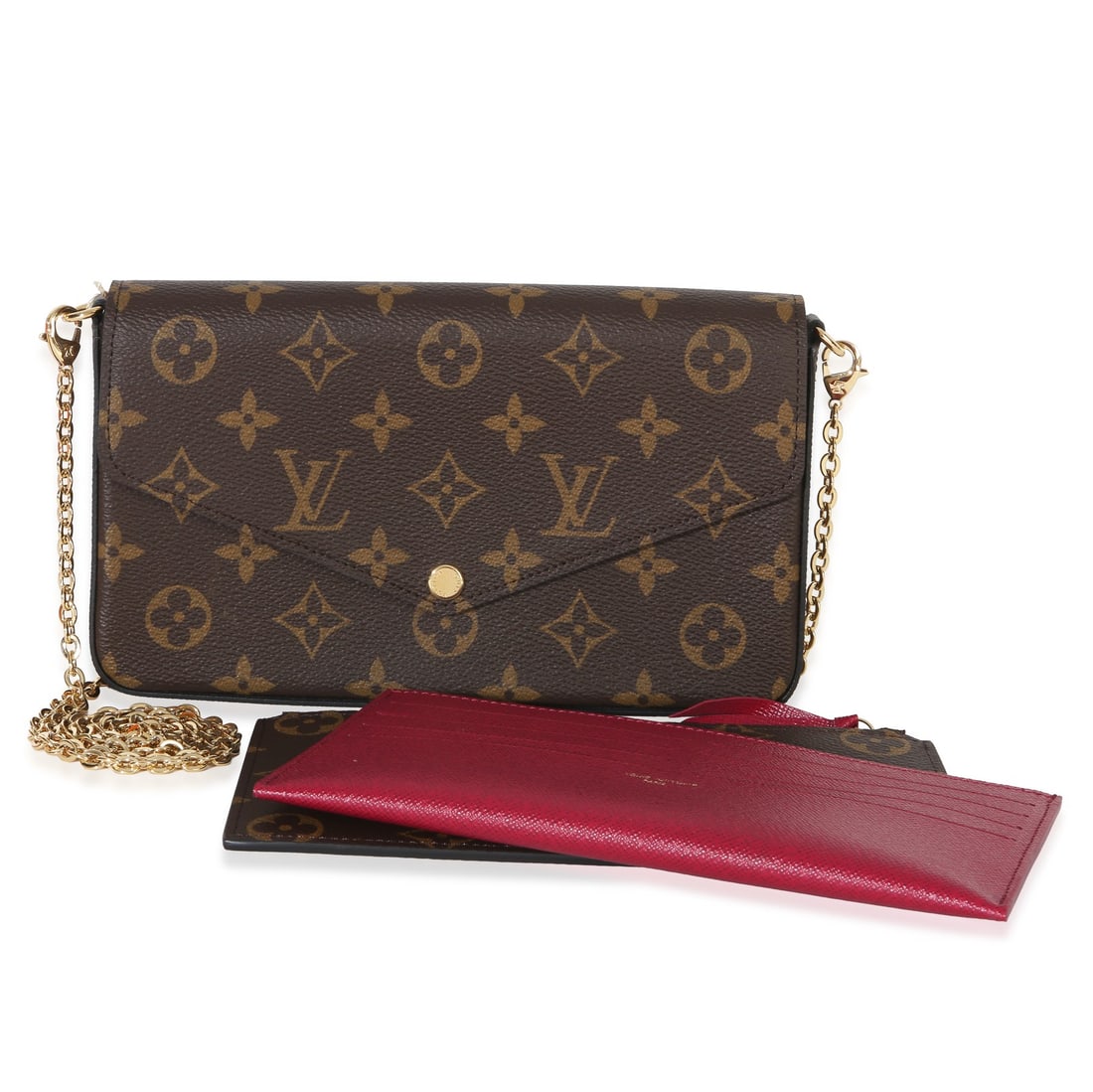 Louis Vuitton Felicie Pochette Fuschia Monogram Canvas Handbag: Louis Vuitton Felicie Pochette Fuschia Monogram Canvas Handbag This Louis Vuitton Felicie Pochette features the iconic Monogram canvas in brown with a fuchsia pink microfiber lining. Designed as a top