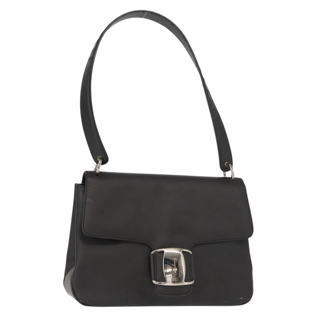 Salvatore Ferragamo Vala Black Leather Shoulder Bag Silver Accents Authentic (1 of 18)