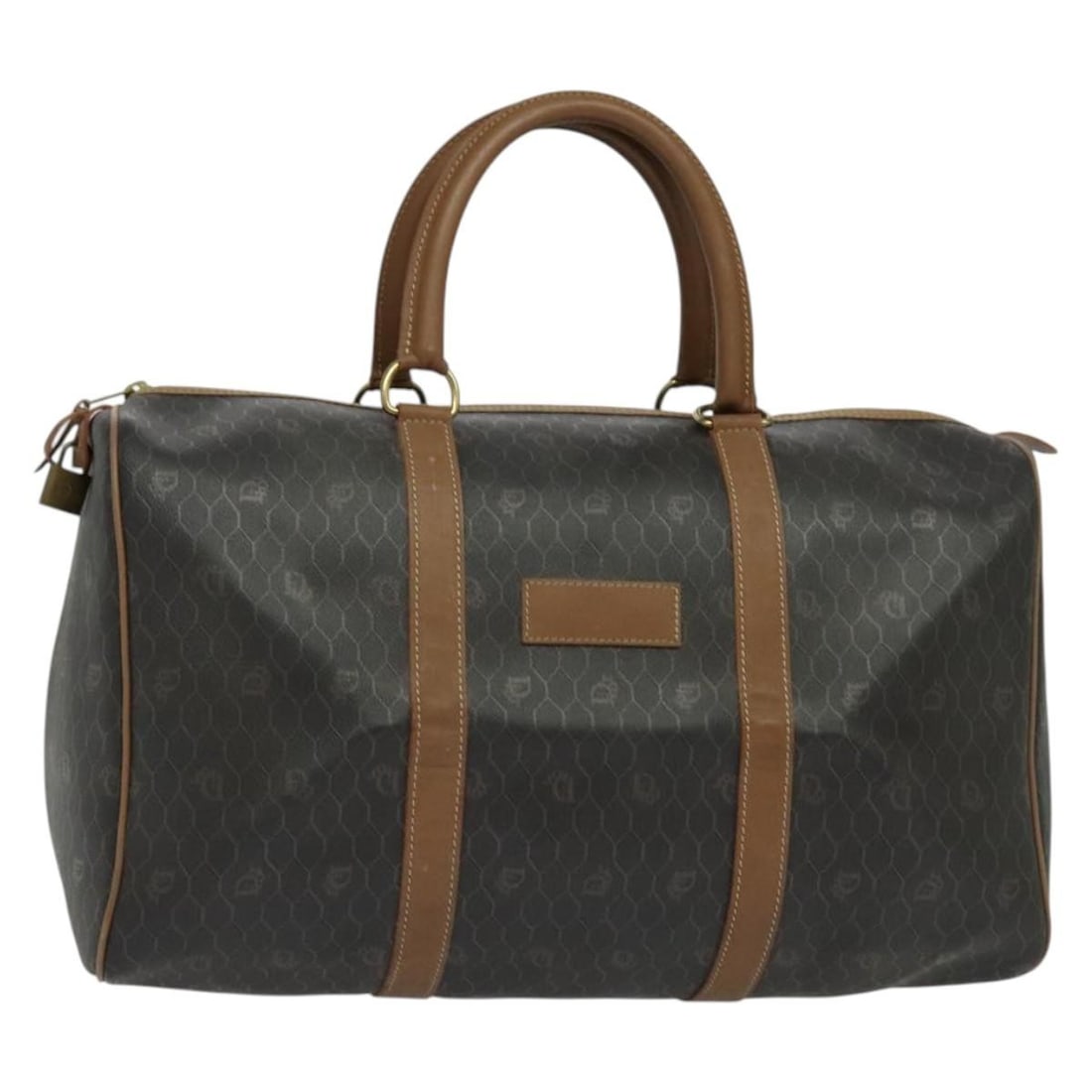 Christian Dior Honeycomb Canvas Boston Bag Black Gold PVC Auth (1 of 18)