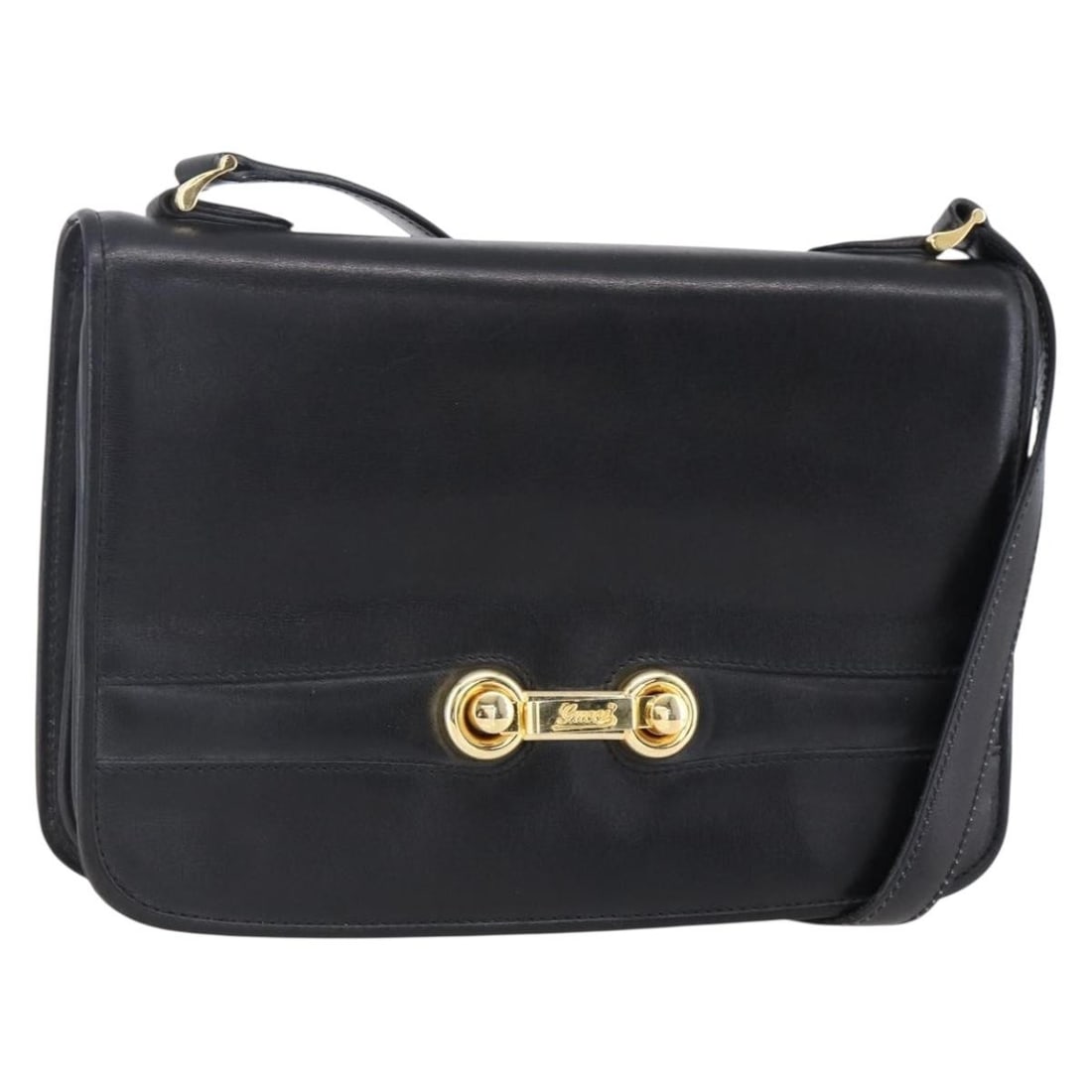 FENDI Black Gold Leather Shoulder Bag Italy (1 of 18)