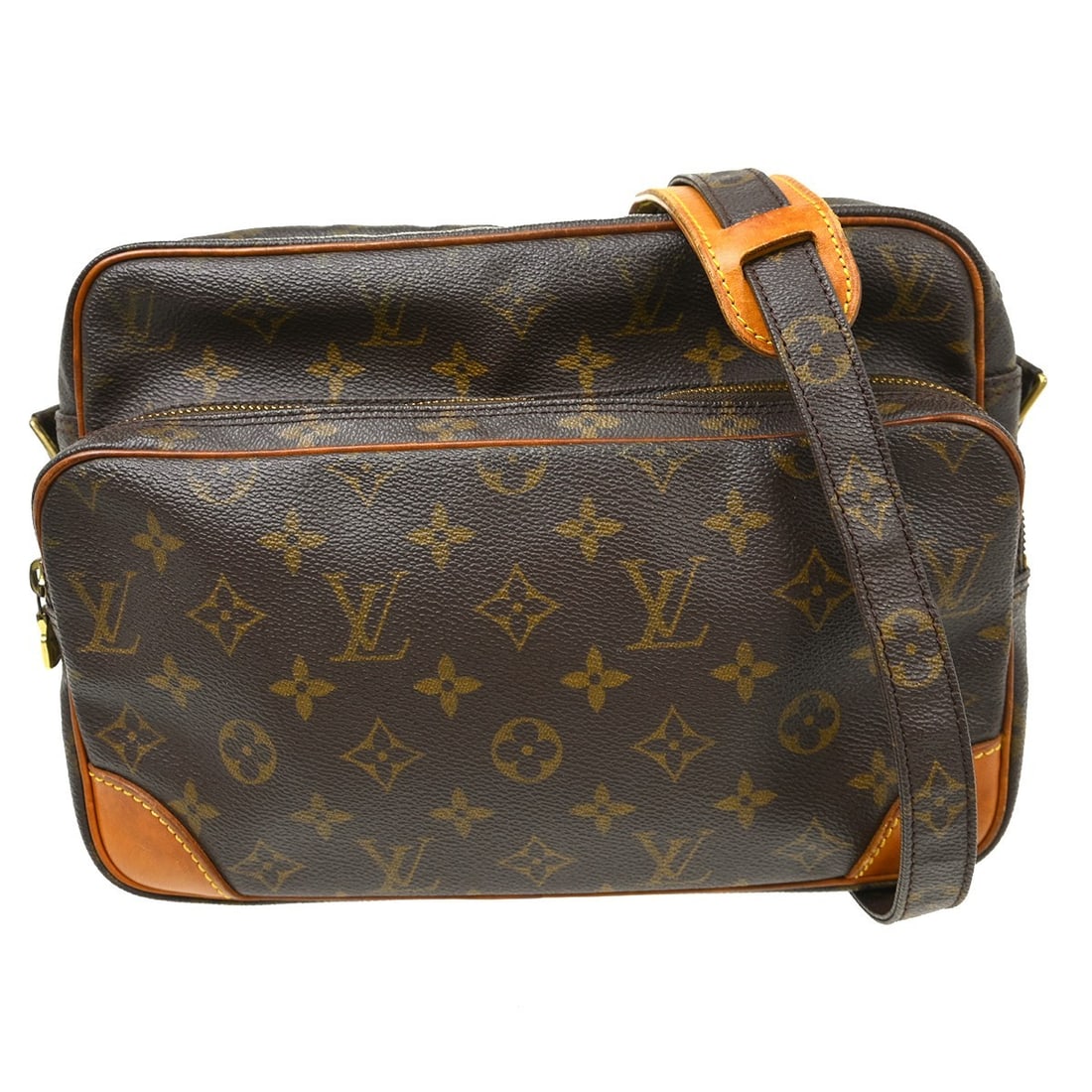 Louis Vuitton Nile Monogram Crossbody Bag M45244: Louis Vuitton Nile Monogram Crossbody Bag M45244 This Louis Vuitton Nile crossbody shoulder bag features the iconic monogram canvas leather exterior with brown leather accents. Designed with a medium 