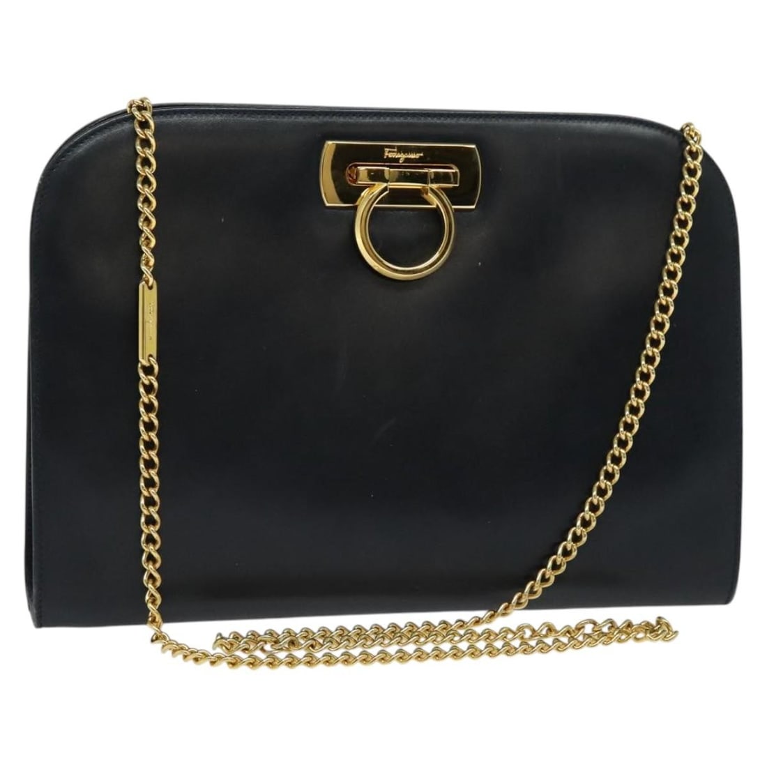 Salvatore Ferragamo Black Gold Leather Chain Shoulder Bag Auth 139064 (1 of 18)
