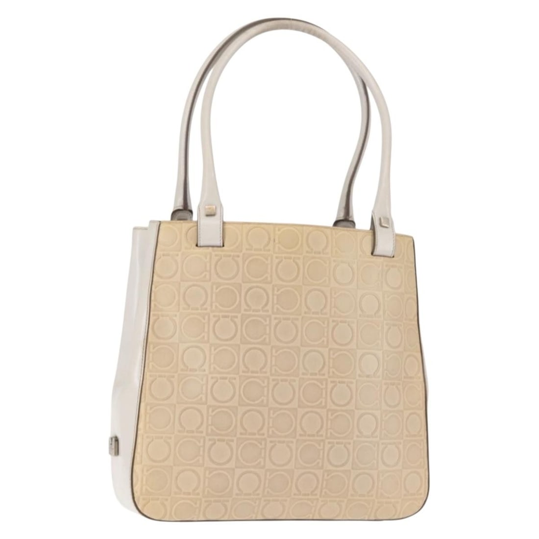 Salvatore Ferragamo Gancini Beige Silver Leather Tote Bag Auth 145755 (1 of 18)