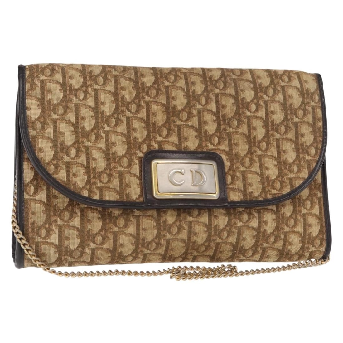 Christian Dior Trotter Canvas Shoulder Bag Brown Gold Auth (1 of 18)